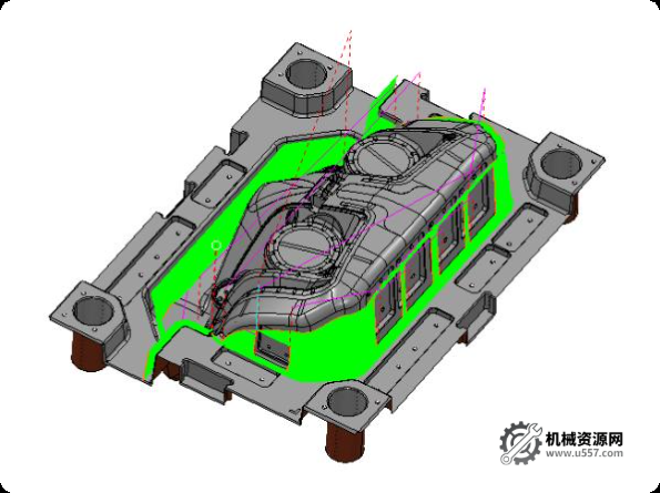 powermill 汽車模具教程：車燈后模五軸開大粗刀路軌跡